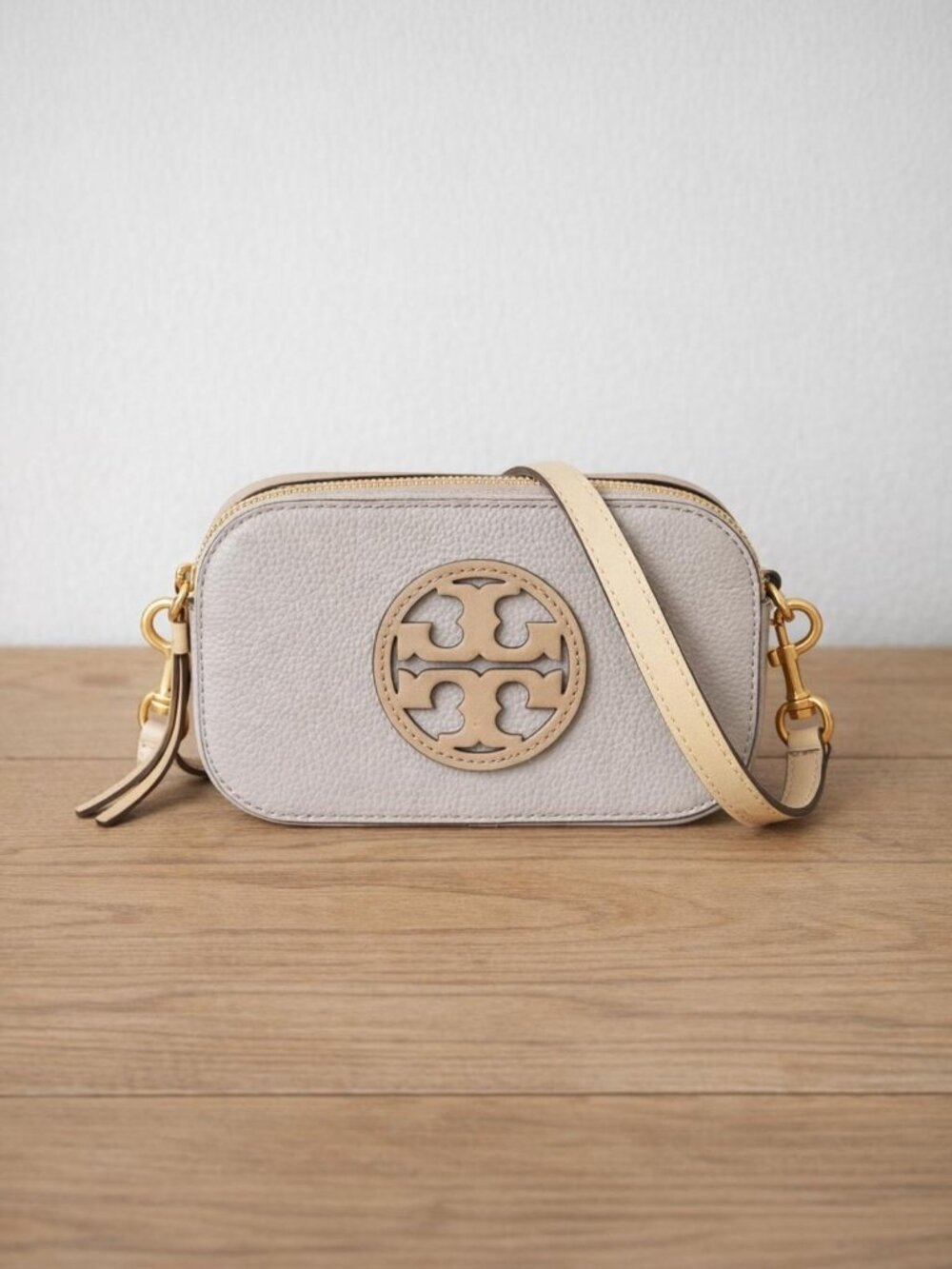 Tory Burch Mini Miller Colorblock Leather Crossbody Bag - Bay Gray Multi - Picture 1 of 8